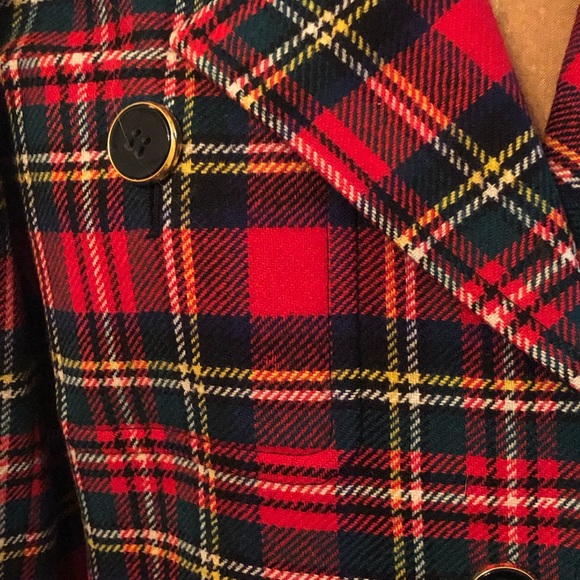 Vintage Yves Saint Laurent plaid wool jacket red fitted with shoulder pads 40 - Picture 2 of 8